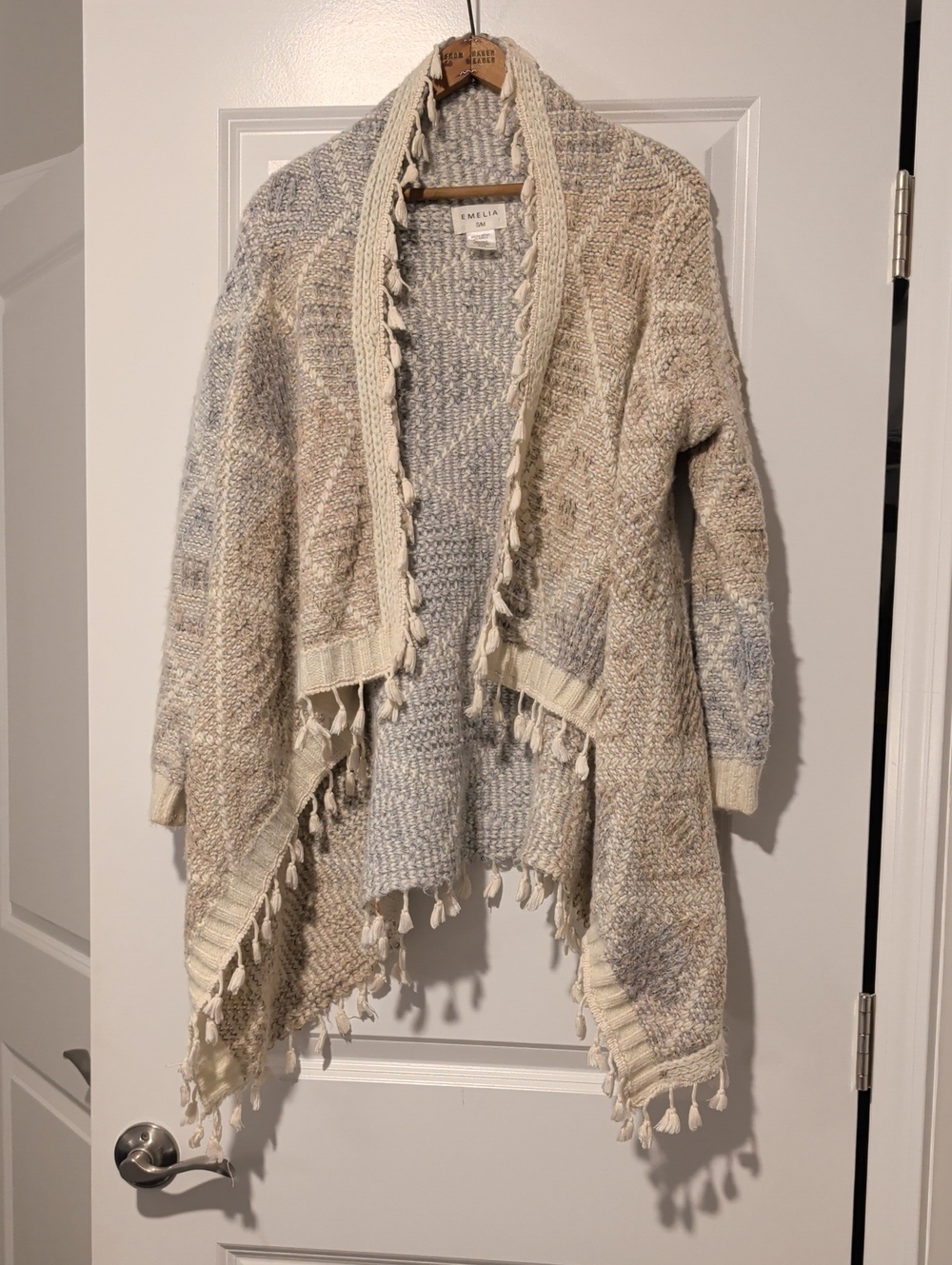 Super Soft Emelia Neutral Two-Tone Tassel Open Cardigan - Cream & Light Gray
